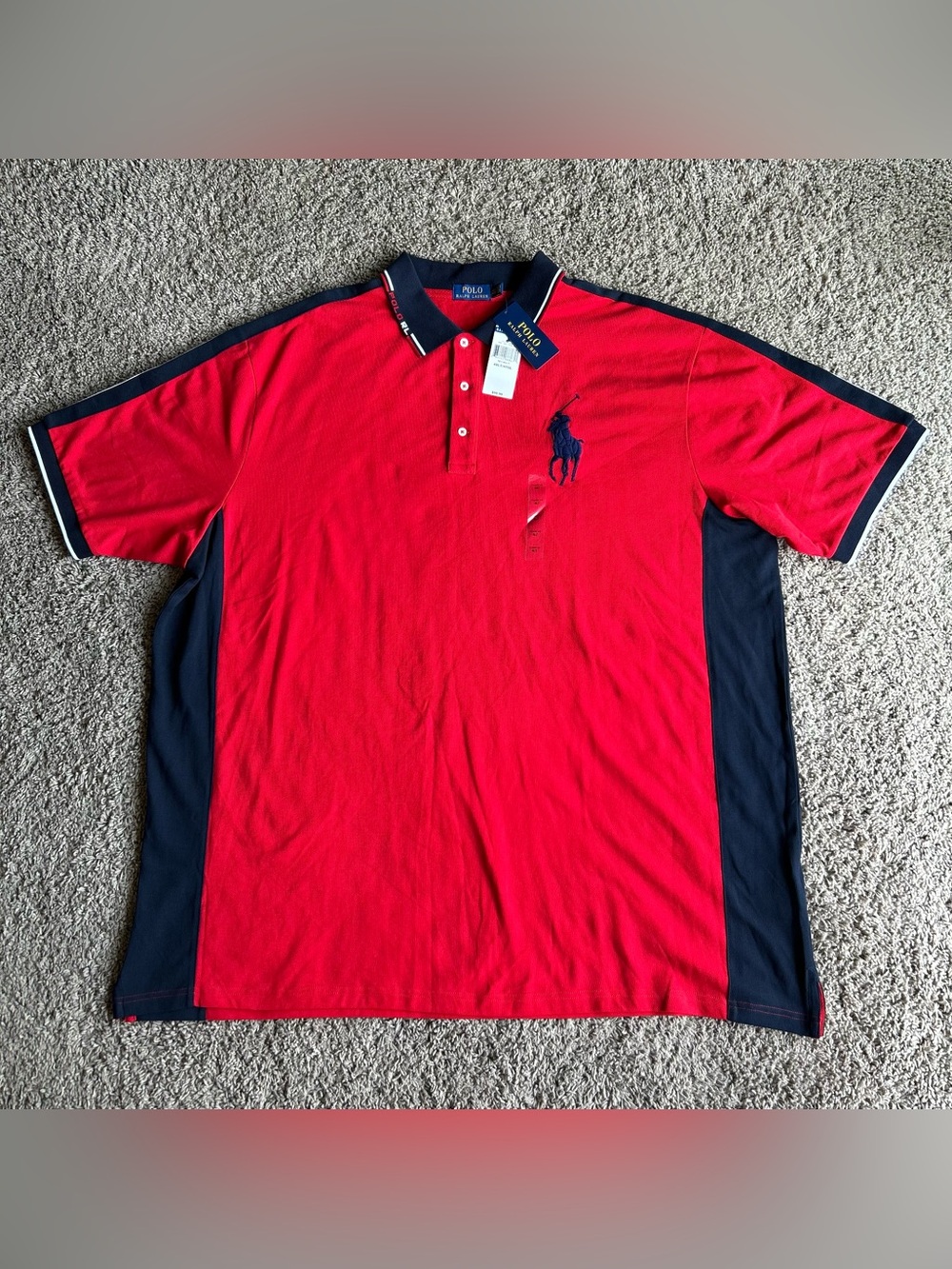 NWT Polo Ralph Lauren Shirt Mens 4XL TALL Red/Blue Side Panel Signature Big Pony